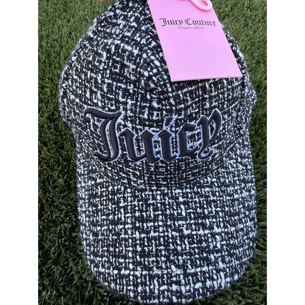 Juicy Couture Black And White Woven Baseball Cap Embroidered JUICY Logo NEW